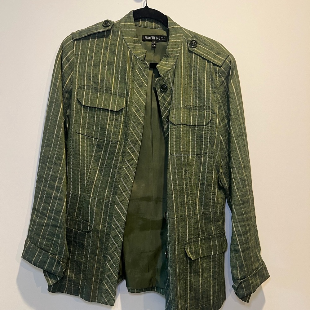 Lafayette 148 New York Olive Striped Military Jacket